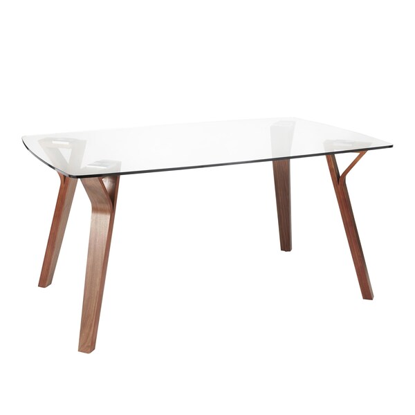 Lumisource Folia Dining Table in Walnut Wood with Clear Tempered Glass - DT-6638FOLIA WLCL