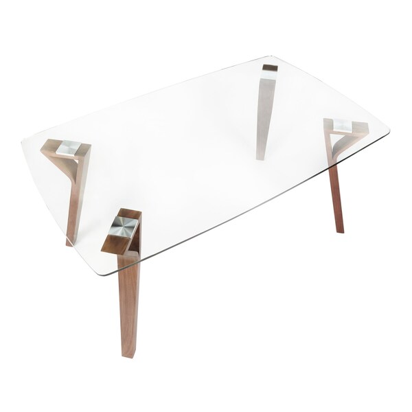 Lumisource Folia Dining Table in Walnut Wood with Clear Tempered Glass - DT-6638FOLIA WLCL