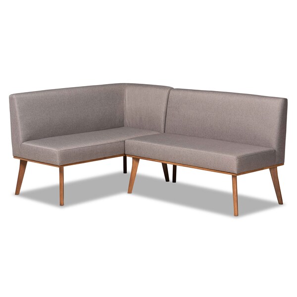 Baxton Studio Odessa Mid-Century Grey Fabric and Walnut Brown Finished 2-PC Wood Dining Nook Banquette Set - 175-10843-ZORO