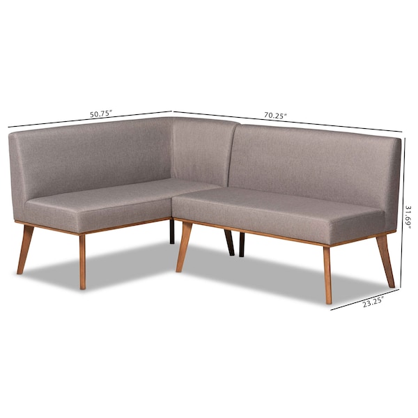 Baxton Studio Odessa Mid-Century Grey Fabric and Walnut Brown Finished 2-PC Wood Dining Nook Banquette Set - 175-10843-ZORO