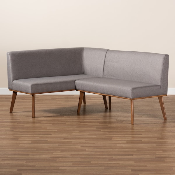 Baxton Studio Odessa Mid-Century Grey Fabric and Walnut Brown Finished 2-PC Wood Dining Nook Banquette Set - 175-10843-ZORO