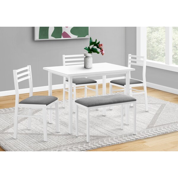 Monarch Specialties Dining Set, 5pcs Set, 40 in. Rectangular, Kitchen, Small, White Metal And Laminate, Grey Fabric - I 1031