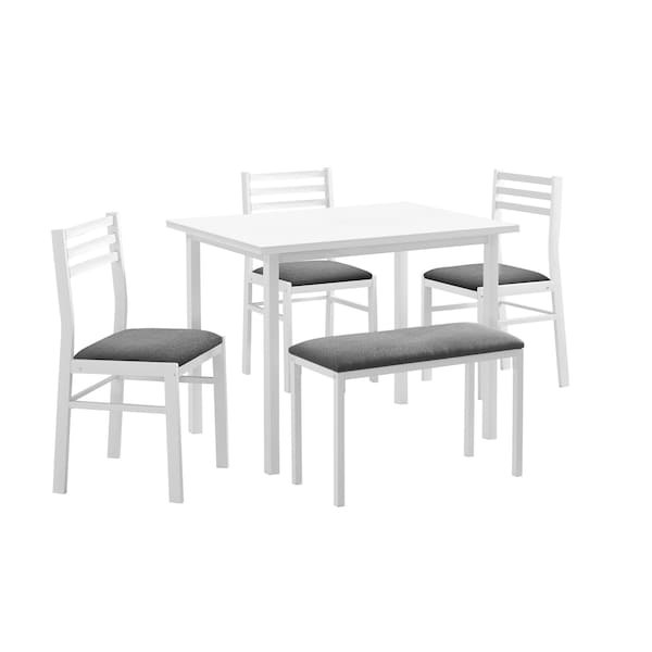Monarch Specialties Dining Set, 5pcs Set, 40 in. Rectangular, Kitchen, Small, White Metal And Laminate, Grey Fabric - I 1031