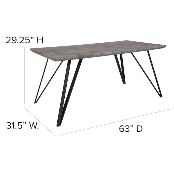 Flash Furniture Rectangle Corinth 31.5" x 63" Rectangular Dining T, 31.5" W, 63" L, 29.25" H, Wood, Grey - HG-DT012-78054-GG