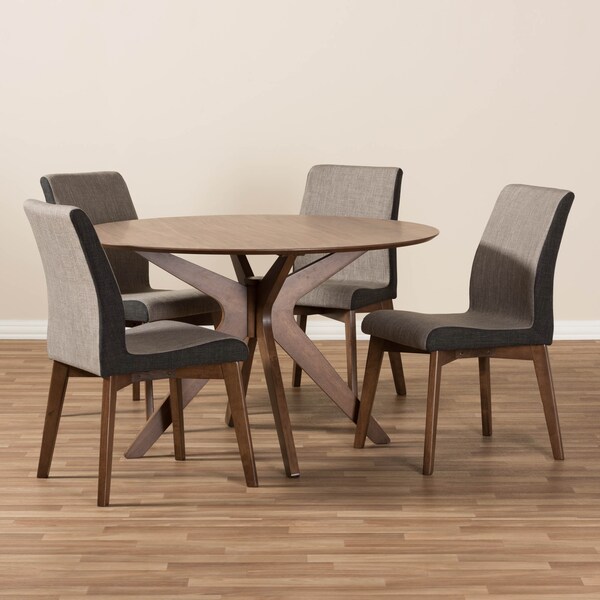 Baxton Studio Kimberly Mid-Century Modern Walnut Wood Round 5-Piece Dining Set - 134-7175-7181