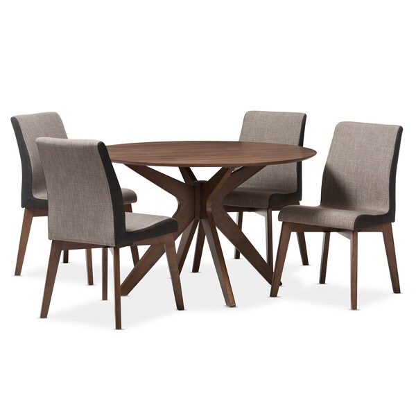 Baxton Studio Kimberly Mid-Century Modern Walnut Wood Round 5-Piece Dining Set - 134-7175-7181