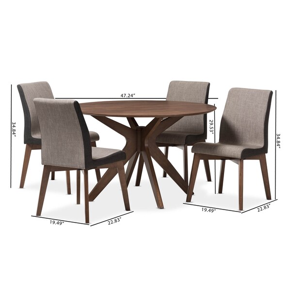 Baxton Studio Kimberly Mid-Century Modern Walnut Wood Round 5-Piece Dining Set - 134-7175-7181