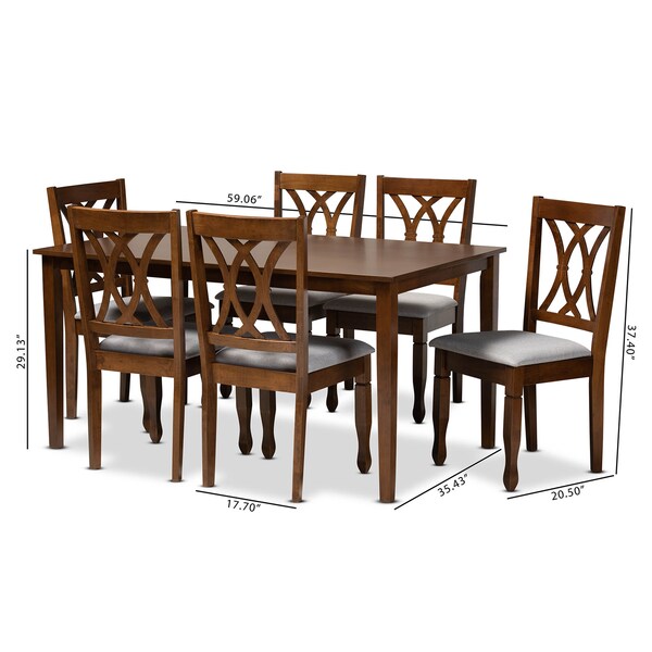 Baxton Studio Augustine Grey Upholstered and Walnut Wood 7-Piece Dining Set - 165-10548-10520