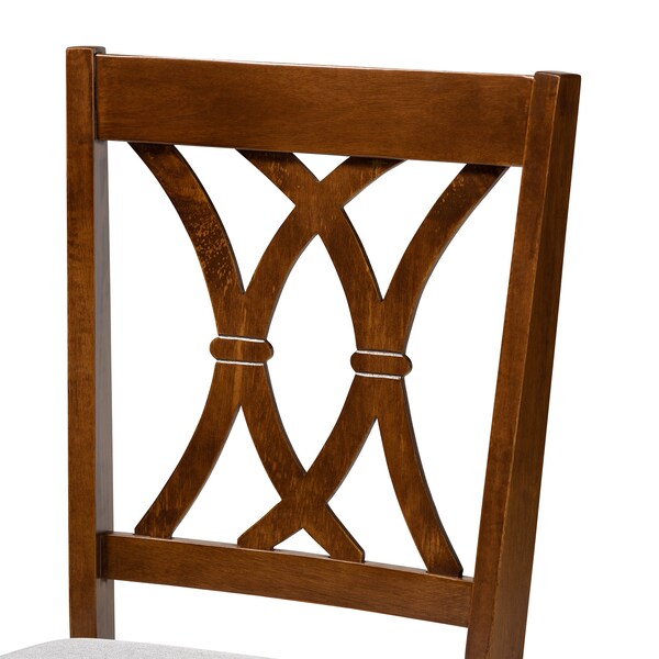 Baxton Studio Augustine Grey Upholstered and Walnut Wood 7-Piece Dining Set - 165-10548-10520