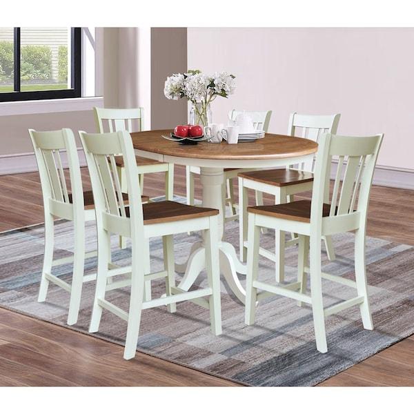 Whitewood Industries Rectangular Fixed Top Extension Pedestal Dining Table W/ 6 Counter Height Stools, 36 in W, 48 in H - K79-36RXT-6B-S102-6