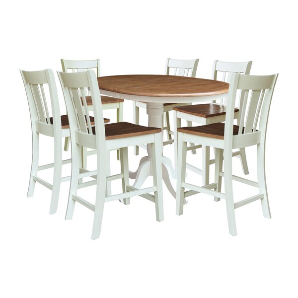 Whitewood Industries Rectangular Fixed Top Extension Pedestal Dining Table W/ 6 Counter Height Stools, 36 in W, 48 in H - K79-36RXT-6B-S102-6