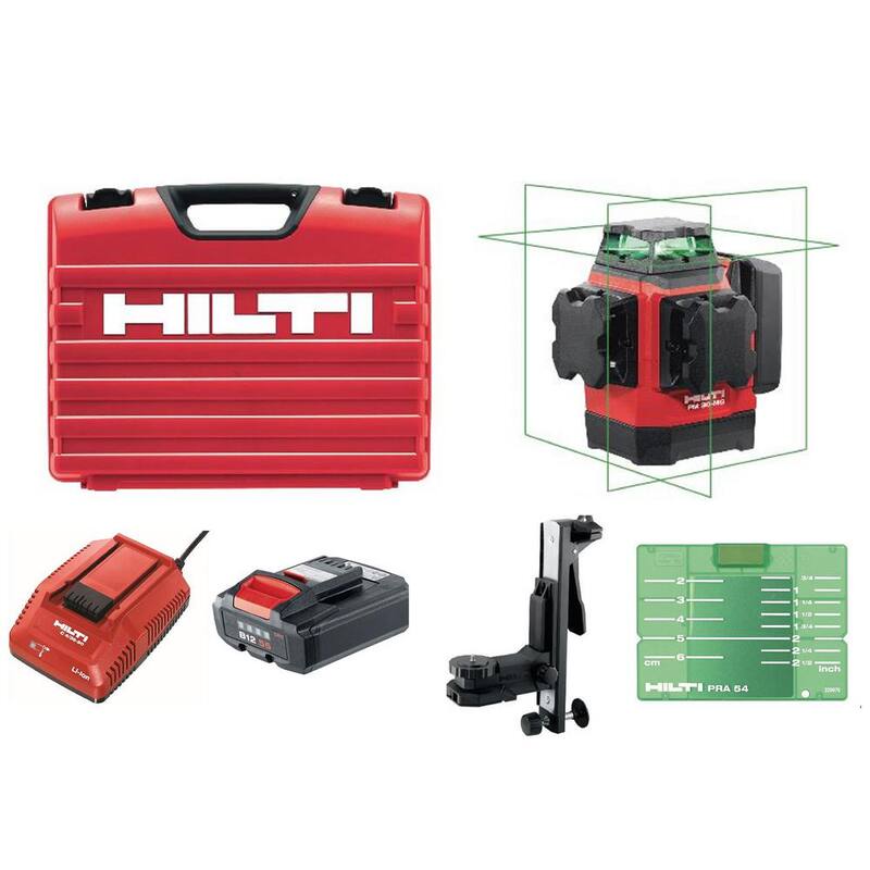 Hilti PM 30-MG 12-Volt Multi-Green Line Laser 131 ft. with Bracket, Target Plate, Battery, Charger and Case - 3622326