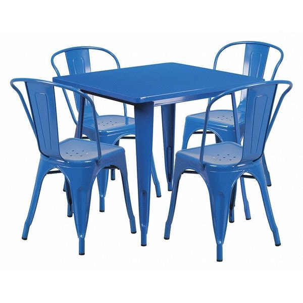 Flash Furniture Square Blue Metal Table Set, 31.5SQ, 31.5" W, 31.5" L, 29.5" H, Metal, Blue - ET-CT002-4-30-BL-GG