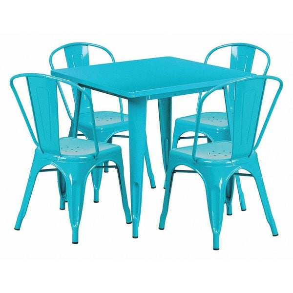 Flash Furniture Square Teal-Bl Metal Table Set, 31.5SQ, 31.5" W, 31.5" L, 29.5" H, Metal, Blue - ET-CT002-4-30-CB-GG