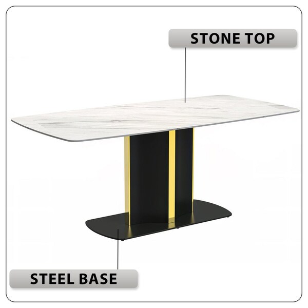 Leisuremod Rectangular 55.11 in W, 28 in L, Sintered Stone/Steel, White - STBLG-55W-S