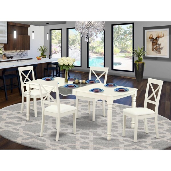 East West Furniture 5 Piece Dover Dining Table Set - Linen White - DOBO5-LWH-LC