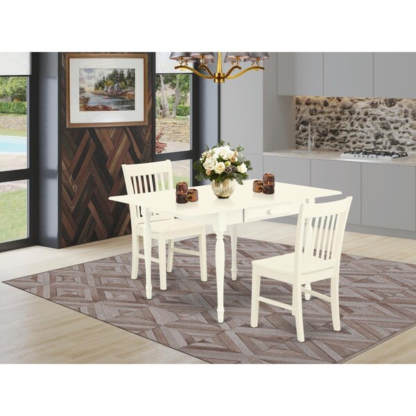 East West Furniture 3 Piece Monza Dining Kitchen Table Set - Linen White - MZNO3-LWH-W