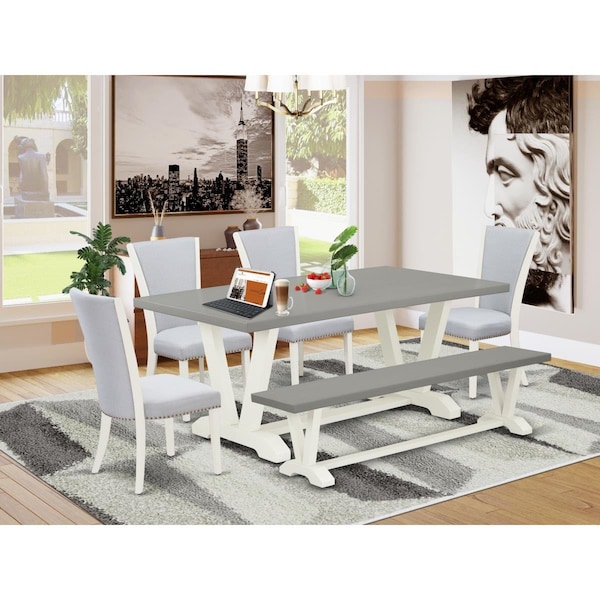 East West Furniture 6 Piece V-Style Dinette Set - Linen White - V097VE005-6