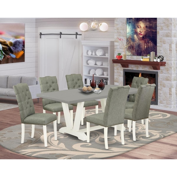 East West Furniture 7 Piece V-Style Dinette Set - Linen White - V097EL207-7