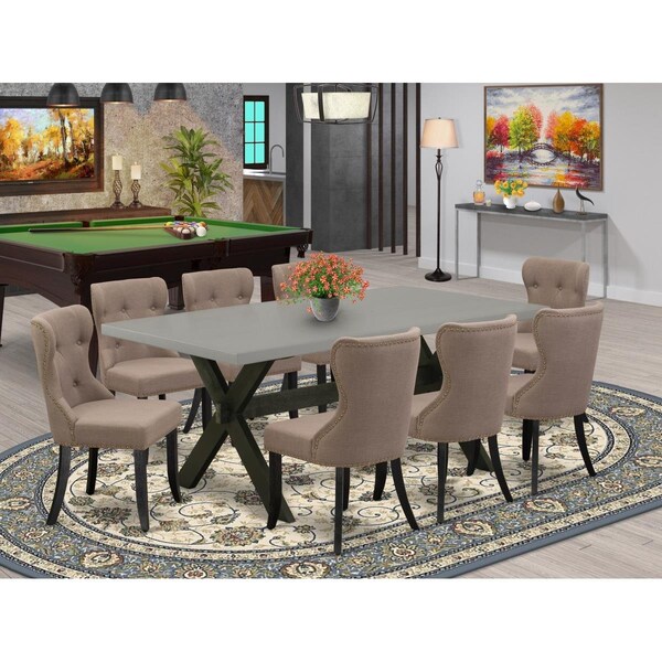 East West Furniture 9 Piece X-Style Dinette Set - Wire Brushed Black - X697SI648-9