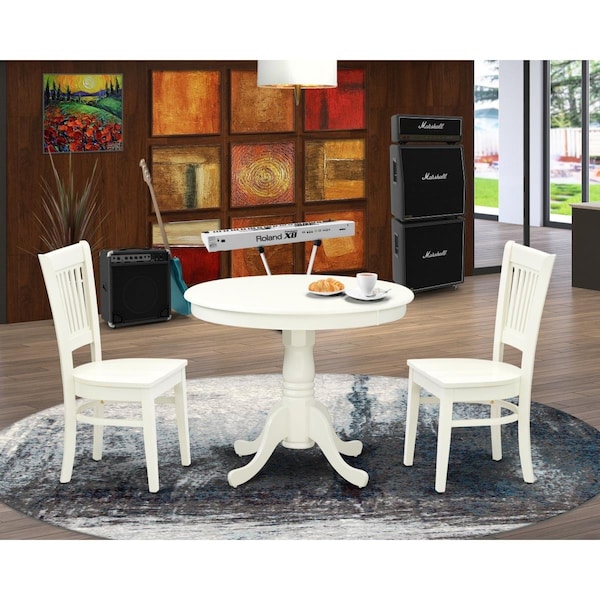 East West Furniture 3 Piece Antique Kitchen Dining Table Set - Linen White - ANVA3-LWH-W