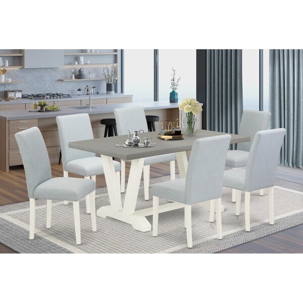 East West Furniture 7 Piece V-Style Dinette Set - Linen White - V096AB015-7