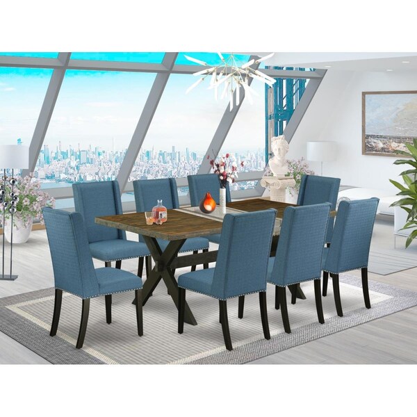 East West Furniture 9 Piece X-Style Awesome Dining Table Set - Wire Brushed Black - X677FL121-9