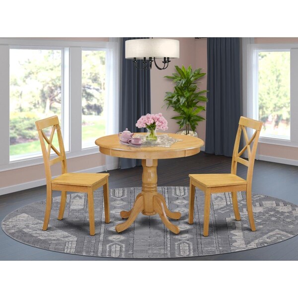 East West Furniture 3 Piece Antique Kitchen Table Set - Oak - ANBO3-OAK-W