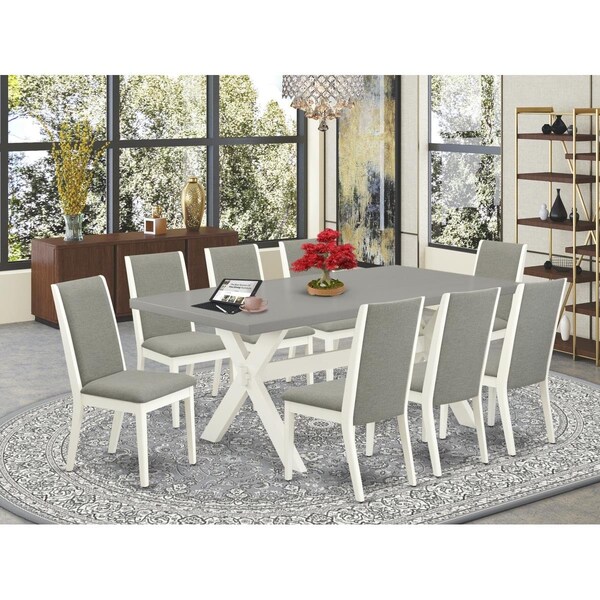East West Furniture 9 Piece X-Style Dining Room Set - Linen White - X097LA206-9