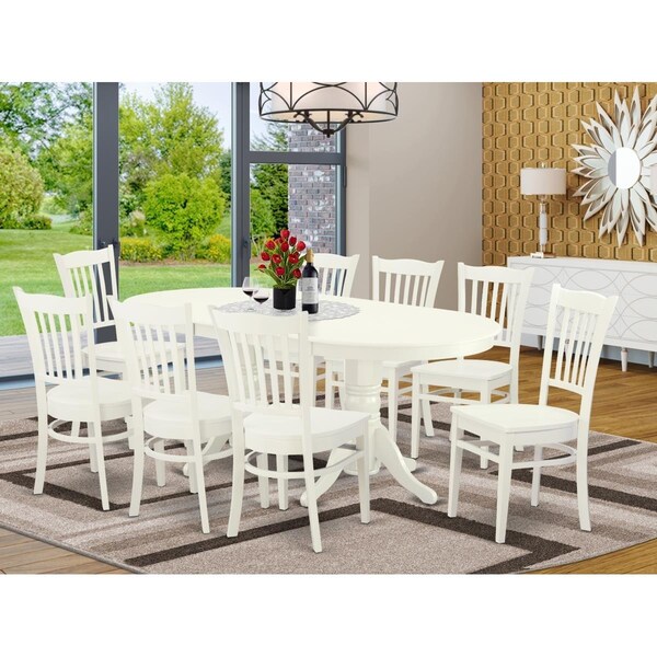 East West Furniture 9 Piece Vancouver Dining Room Set - Linen White - VAGR9-LWH-W