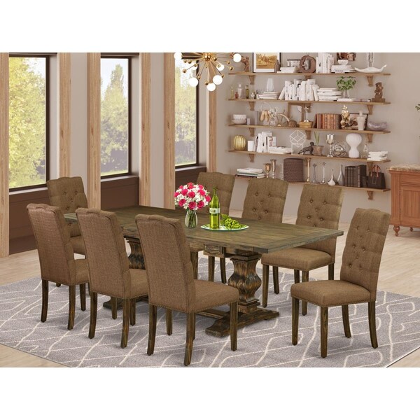 East West Furniture 9 Piece Lassale Modern Dining Table Set - Distressed Jacobean - LAEL9-77-18