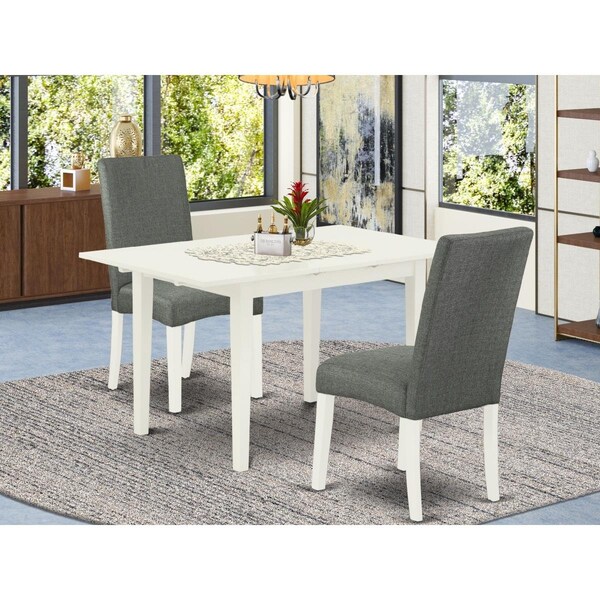 East West Furniture 3 Piece Norfolk Wood Dining Table Set - Linen White - NODR3-LWH-07