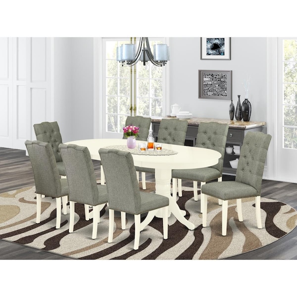 East West Furniture 9 Piece Vancouver Dining Set - Linen White - VAEL9-LWH-07