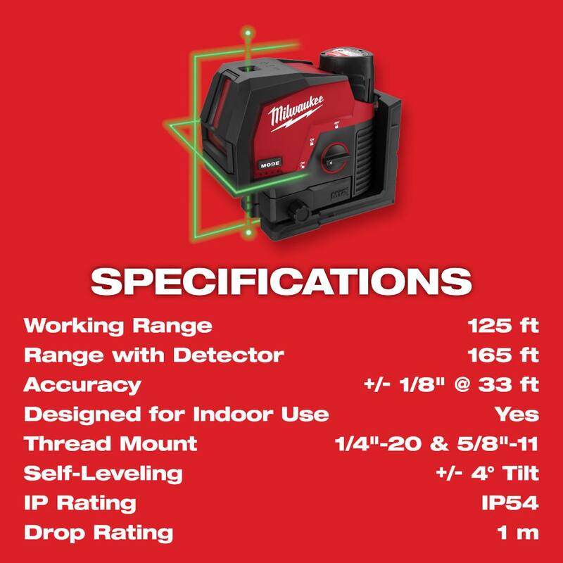Milwaukee M12 12-Volt Lithium-Ion Cordless Green 125 ft. Cross Line and Plumb Points Laser Level Kit with 3.0 Ah Battery - 3622-21