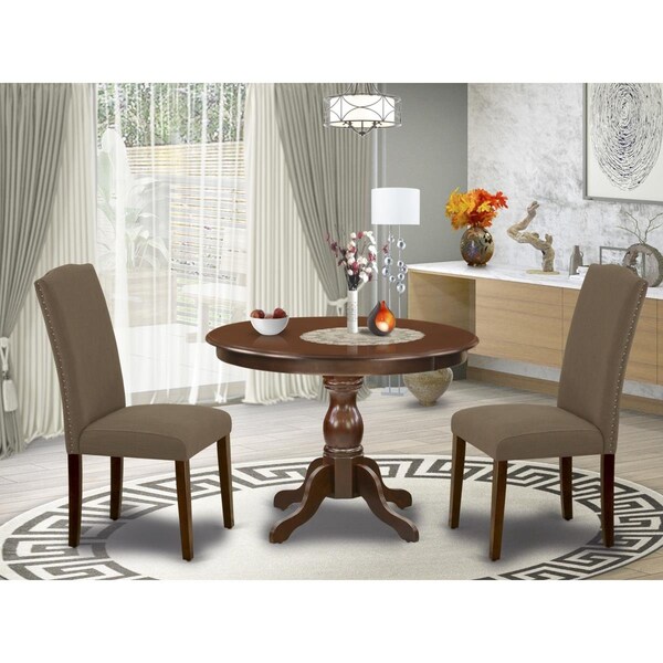 East West Furniture 3 Piece Hartland Dining Table Set - Mahogany - HBEN3-MAH-18