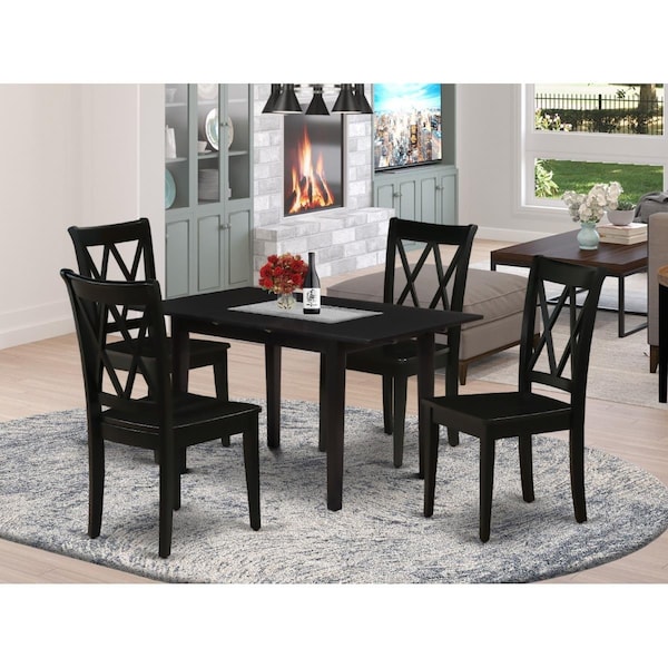 East West Furniture 5 Piece Norfolk Wood Dining Table Set - Black - NOCL5-BLK-W