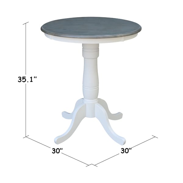 International Concepts Round 30 in Rd Top Ped Table, Counter Ht, White/Heather Gray, 30 in W, 30 in L, 35.1 in H, Wood - K05-30RT-6B