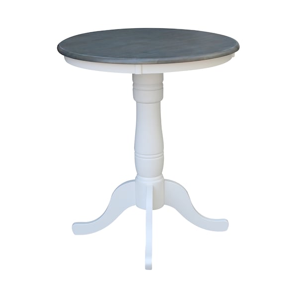 International Concepts Round 30 in Rd Top Ped Table, Counter Ht, White/Heather Gray, 30 in W, 30 in L, 35.1 in H, Wood - K05-30RT-6B