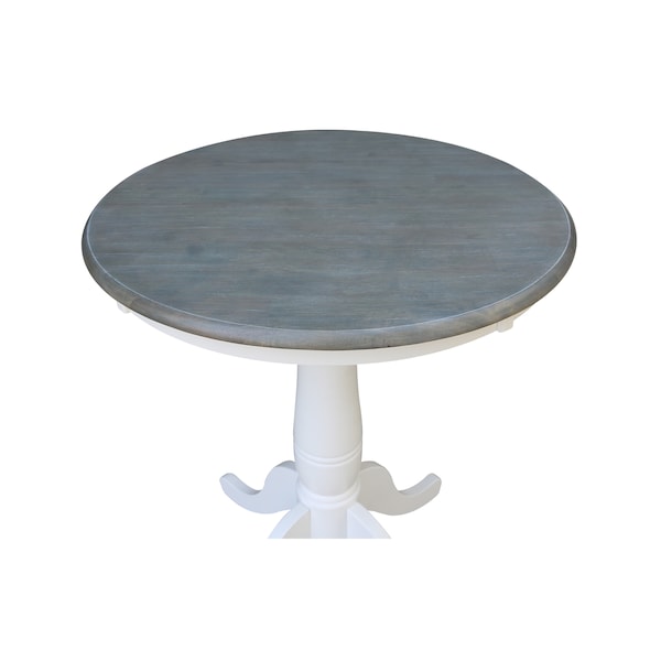 International Concepts Round 30 in Rd Top Ped Table, Counter Ht, White/Heather Gray, 30 in W, 30 in L, 35.1 in H, Wood - K05-30RT-6B