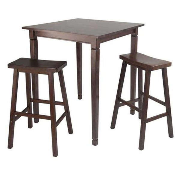 Winsome Trading Winsome Trading 94300 3pc Kingsgate High- Pub Dining Table with Saddle Stool - 94300