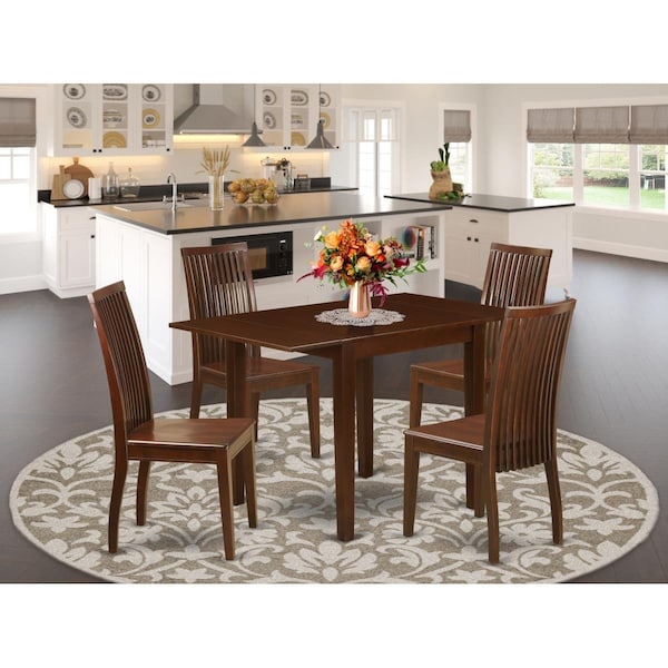 East West Furniture 5 Piece Norden Dining Table Set - Mahogany - NDIP5-MAH-W
