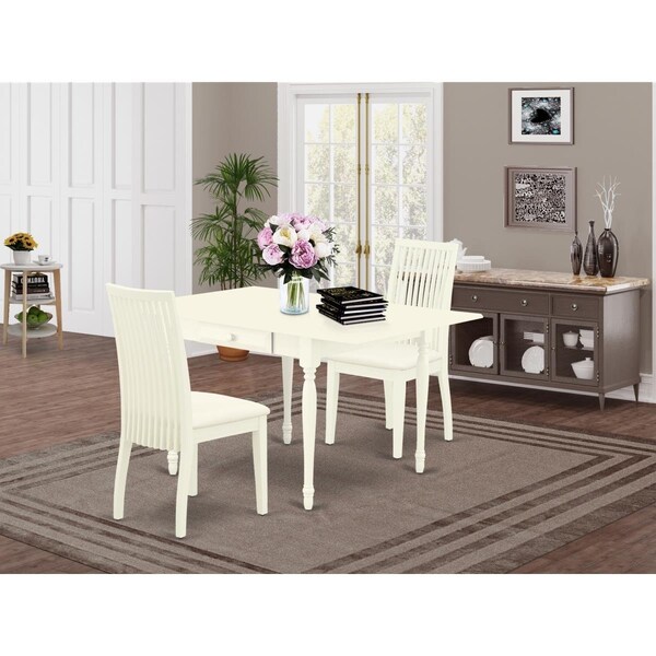 East West Furniture 3 Piece Monza Dining Room Set - Linen White - MZIP3-LWH-C
