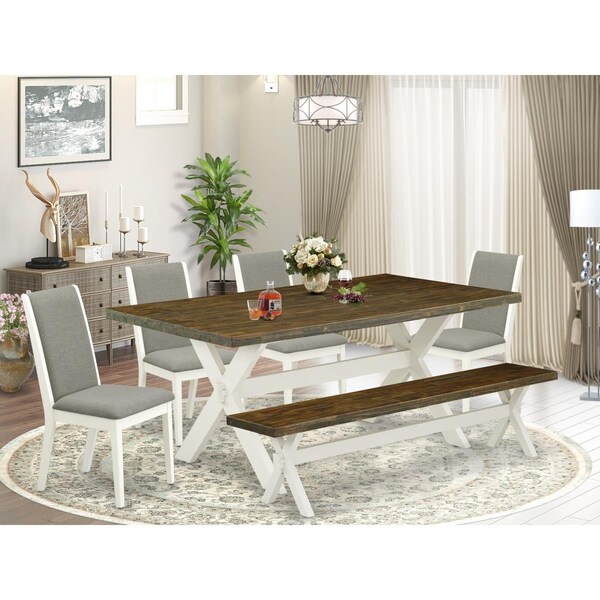East West Furniture 6 Piece X-Style Amazing Modern Dining Table Set - Linen White - X077LA206-6