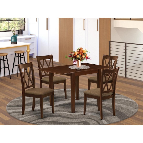 East West Furniture Norden Dining Room Table Set - Mahogany, Set of 5 - NDCL5-MAH-C