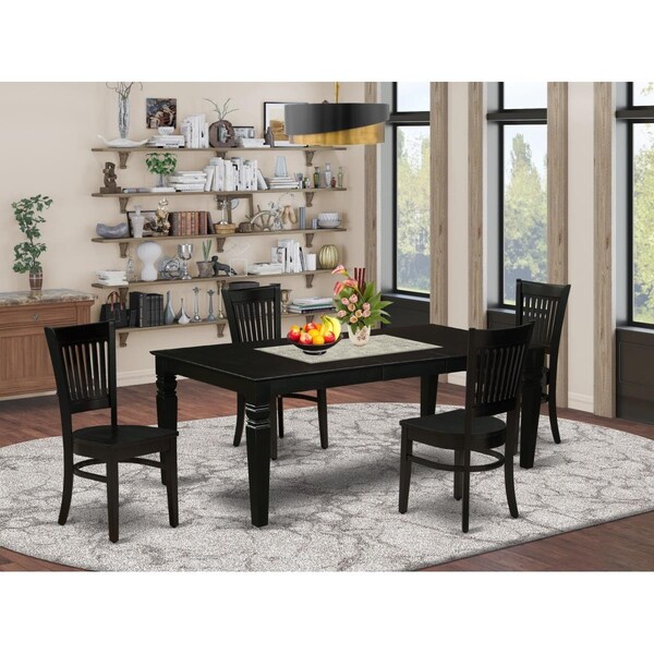 East West Furniture 5 Piece Logan Wood Dinette Set - Black - LGVA5-BLK-W