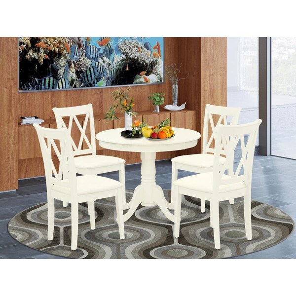 East West Furniture 5 Piece Antique Dining Set - Linen White - ANCL5-LWH-C