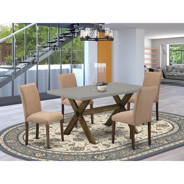 East West Furniture 5 Piece X-Style Dining Table Set - Distressed Jacobean - X796AB747-5