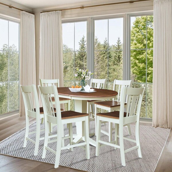 Whitewood Industries Rectangular Extension Dining Table W/ 6 Counter Height Stools, 36 in W, 36.1 in L, 48 in H, 7 - K79-36RXT-23-S102-6