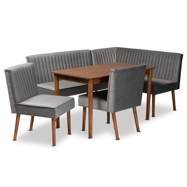 Baxton Studio Dining Nook, 47.25 W, 27.75 H, Wood, Grey/Walnut Brown - 214-11960-11959-11959-9305-ZORO