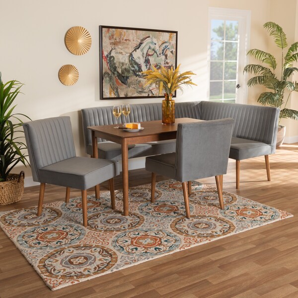 Baxton Studio Dining Nook, 47.25 W, 27.75 H, Wood, Grey/Walnut Brown - 214-11960-11959-11959-9305-ZORO